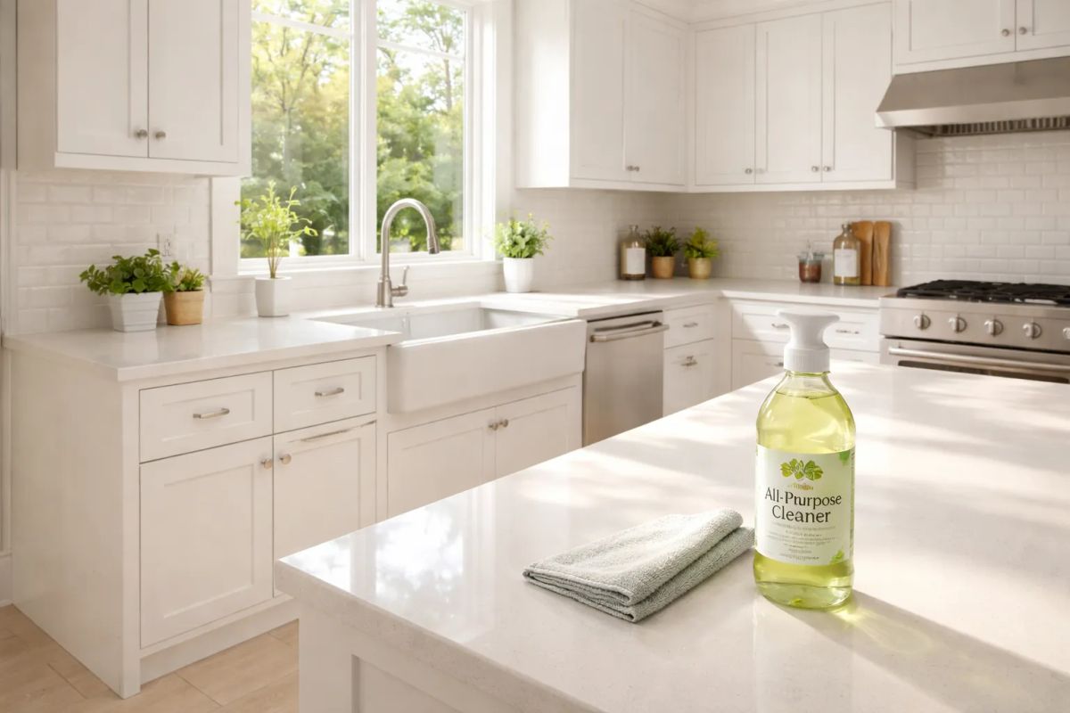 The cleaning expert carefully cleaning a bright Birmingham home