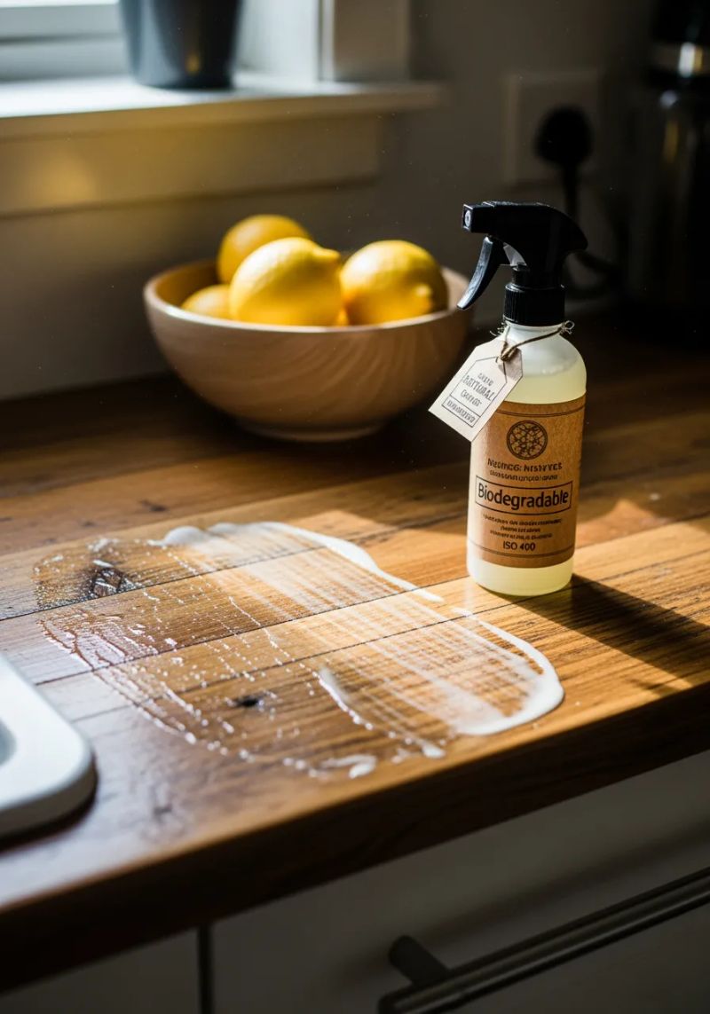 Cleaner wiping kitchen counters in a Birmingham home